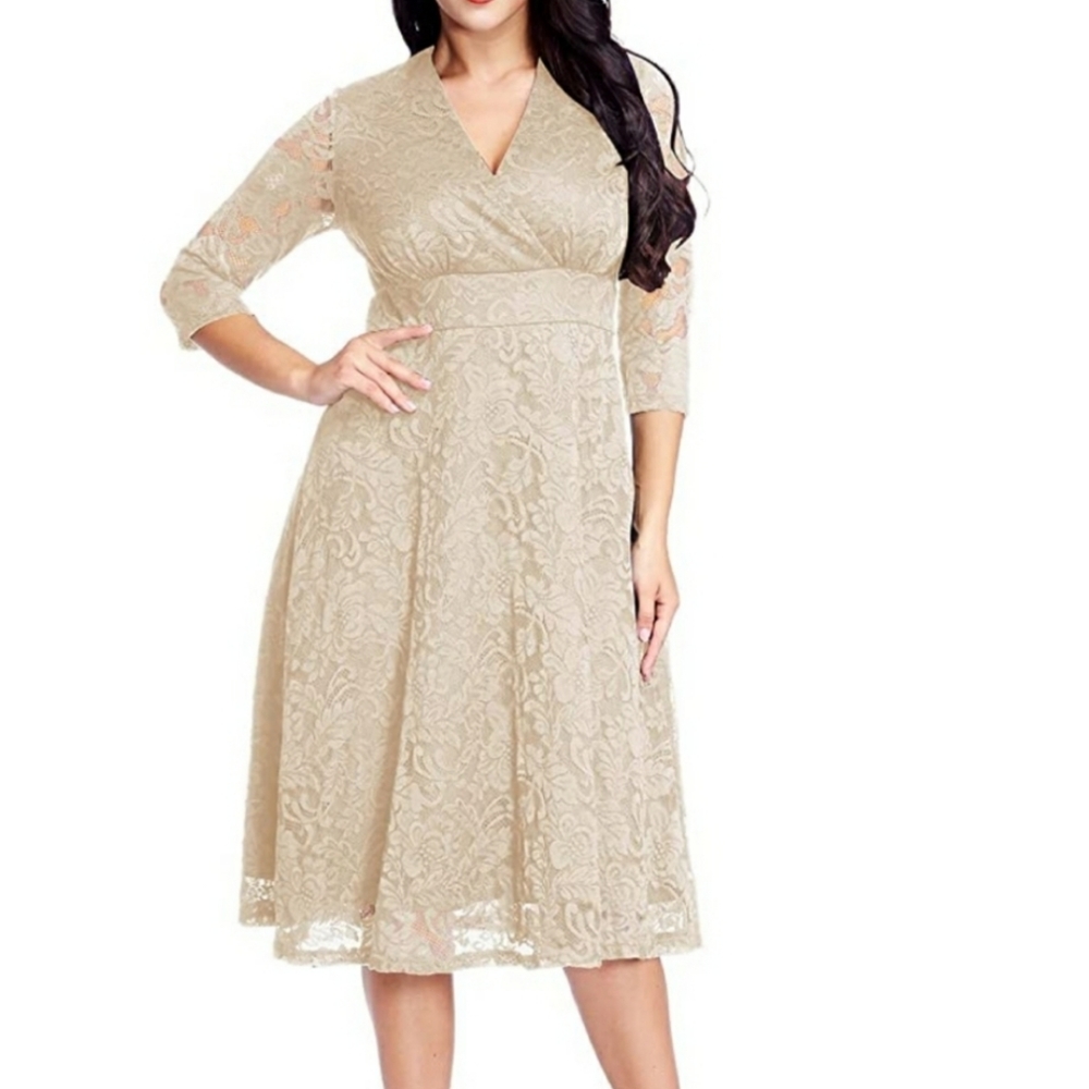 Lookbook Store 3/4 Sleeve Lace Dress